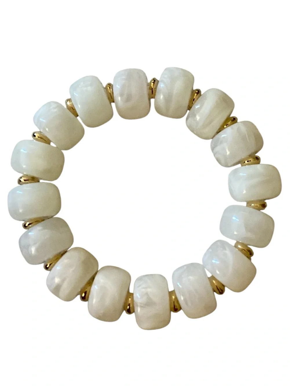 Boho Style Multicolor White/Gold Boho Chunky Beaded Strand Stretch Bracelet-NWT
